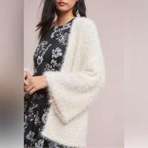 Anthro x Sleeping On Snow Spirited Eyelash cream Cardigan  Cozy Fuzzy Sweater OS